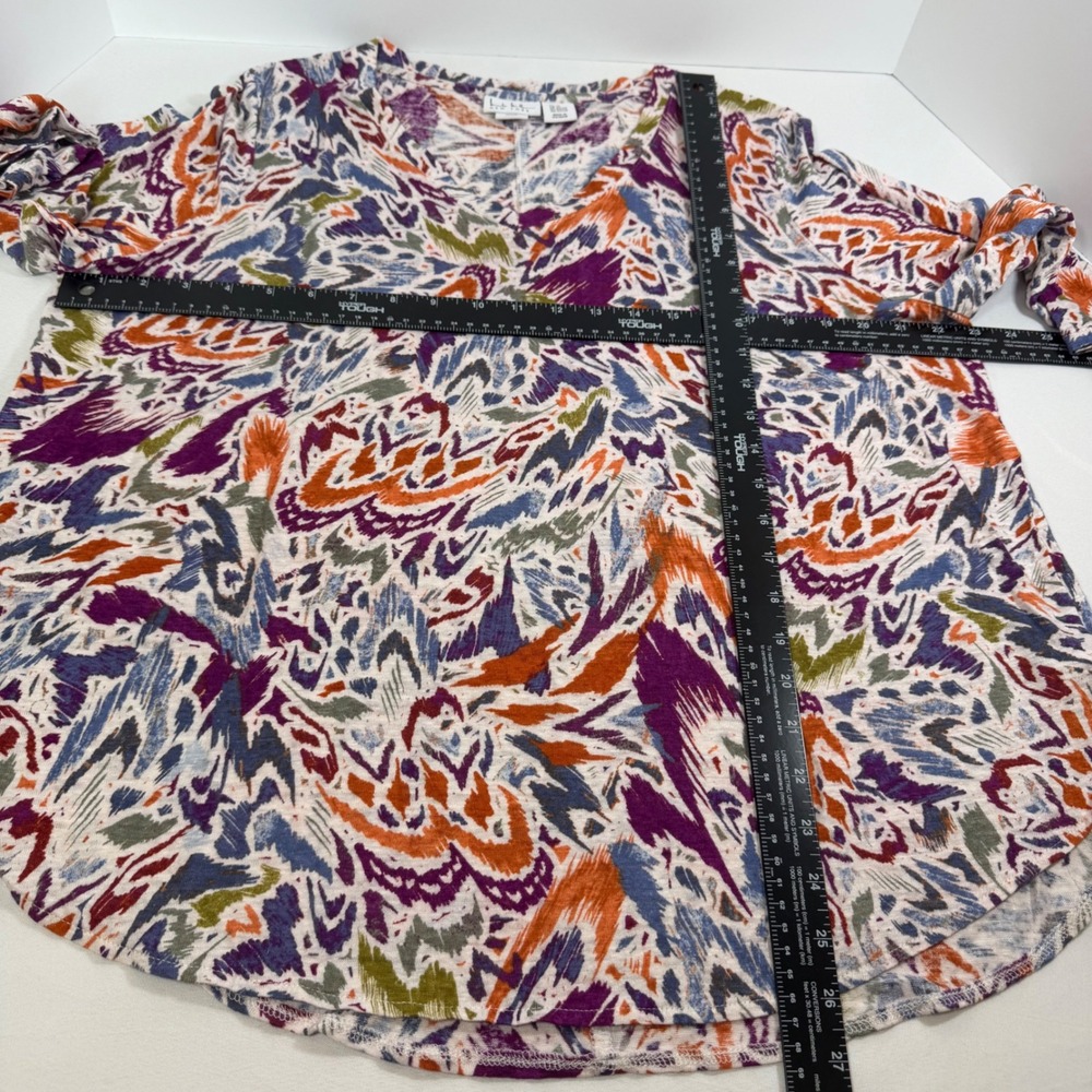 Nicole Miller New York Linen Abstract Print V-Neck 3/4 Sleeve Tunic Top 2X Boho - Picture 8 of 10